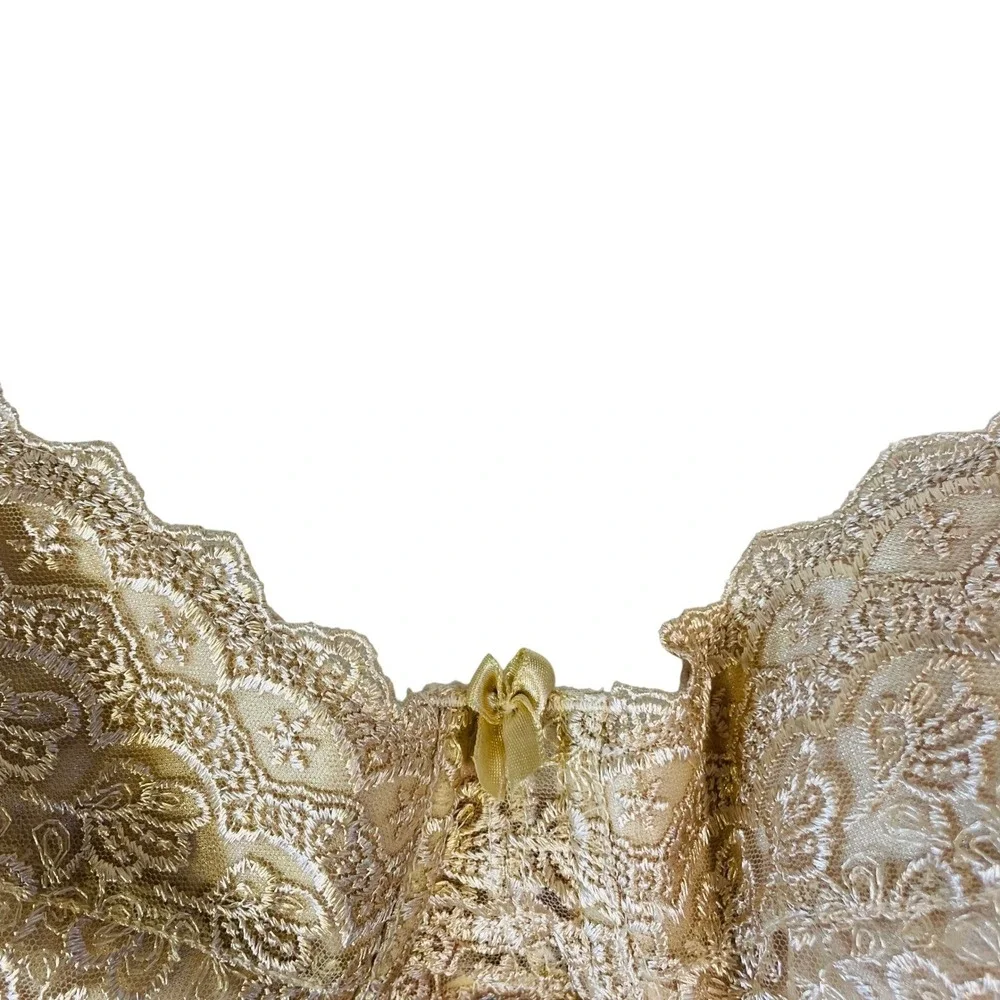 Rene‎ Rolfe Strapless Bra 44D Balconette Floral Lace Gold Detachable Straps